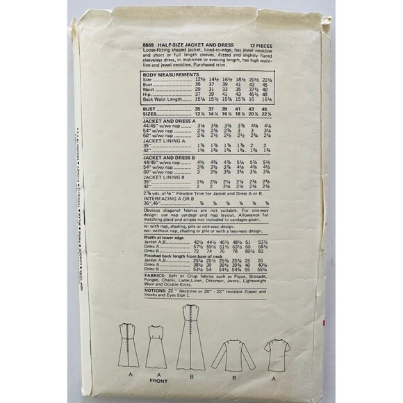 Vintage 70s Vogue 8869 PLUS Sz 18.5 Formal Dress & Jacket Pattern CUT. - Picture 2 of 2